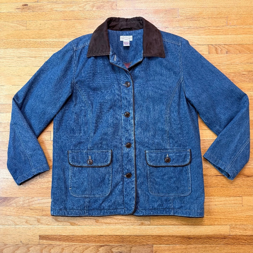 Northern Reflections Blue Denim Pea Coat with Brown Corduroy Collar